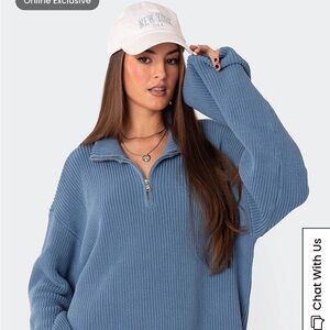 Edikted Steel Blue Knit Quarter-Zip
